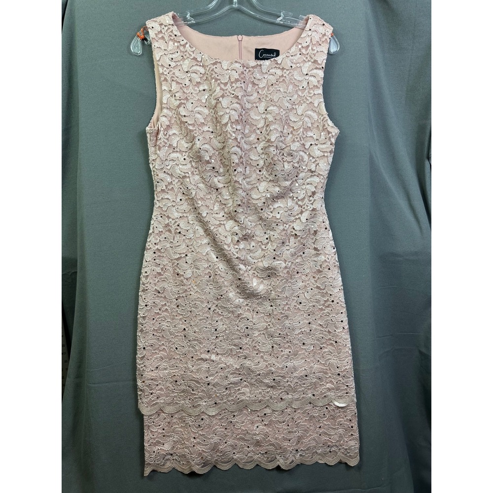 Connected Apparel Pink Lace Sequin Tiered Sheath Dress Sleeveless Size 10 20928M
